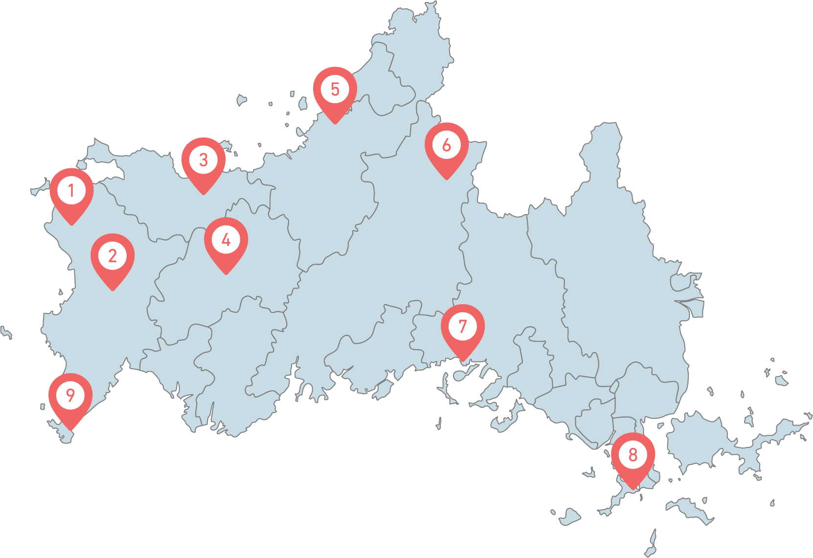 山口県の観光スポット図